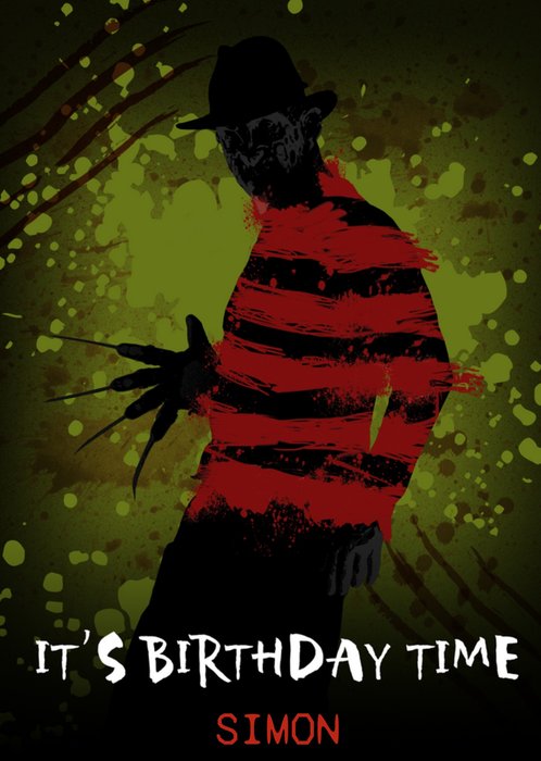 Nightmare On Elm Street Its Birthday Time Personalised Card