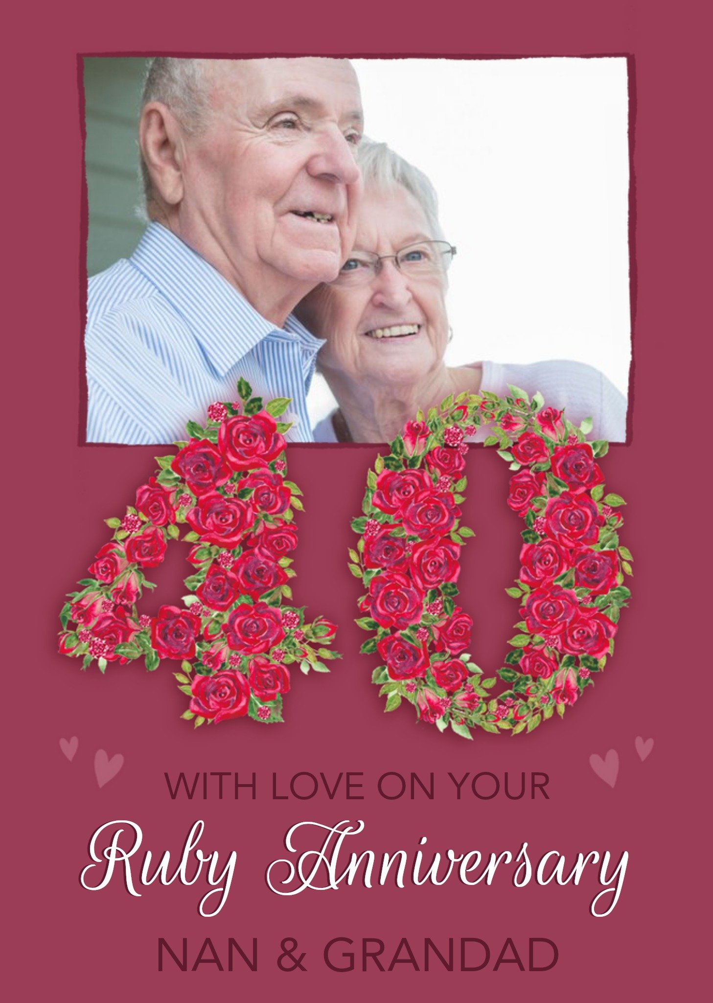 Floral Number Forty Arrangement With Photo Frame Ruby Anniversary Photo Upload Card Ecard