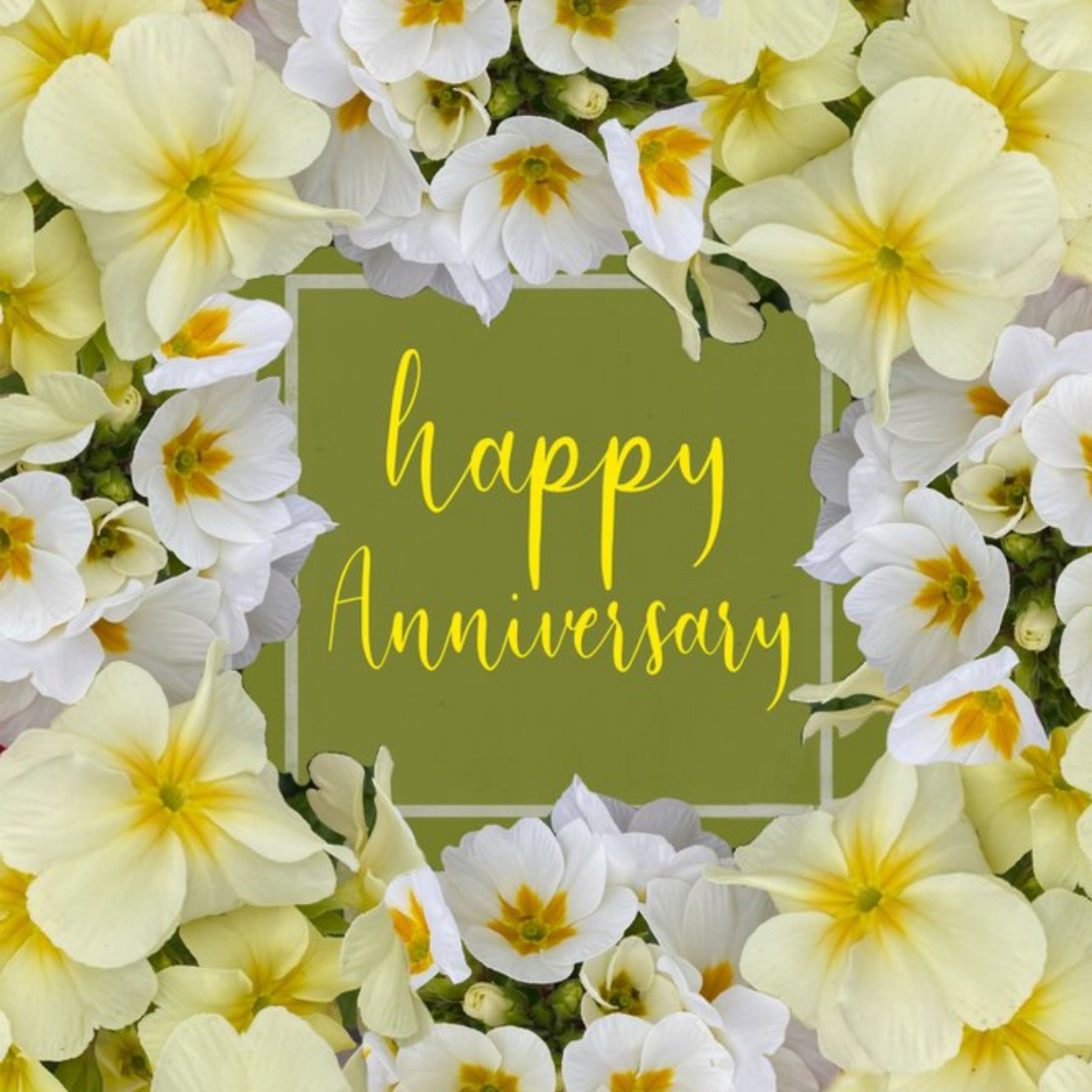 Photographic Boarder Of Flowers Happy Anniversary Card, Square