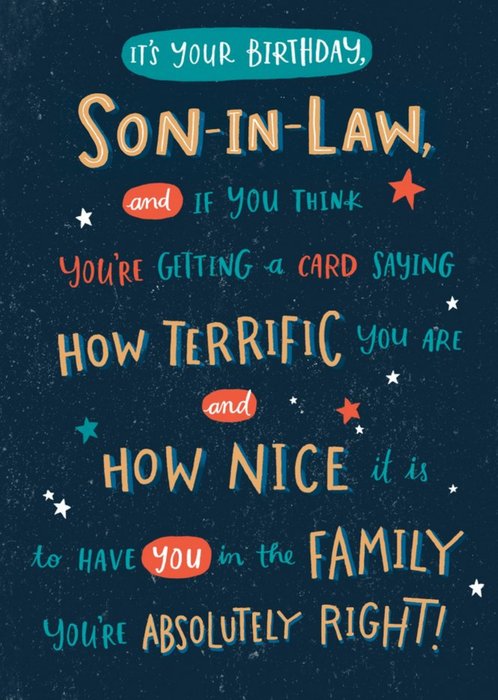 Blue Typographic Son-in-Law Birthday Card