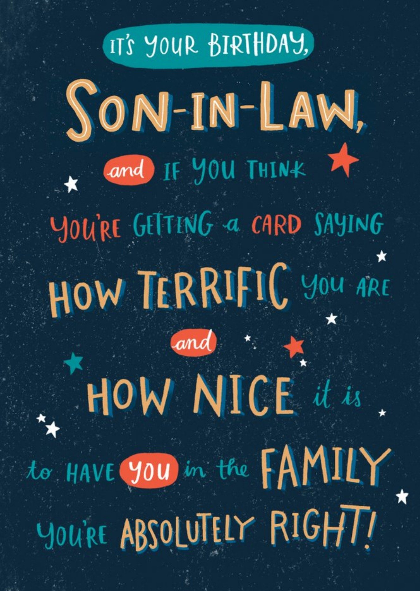 Blue Typographic Son-In-Law Birthday Card Ecard