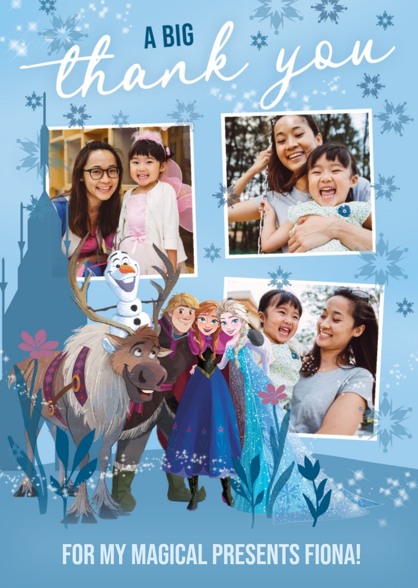 Elsa Sven Olaf Kristof And Anna Disney Frozen Photo Upload Thank You Card Ecard