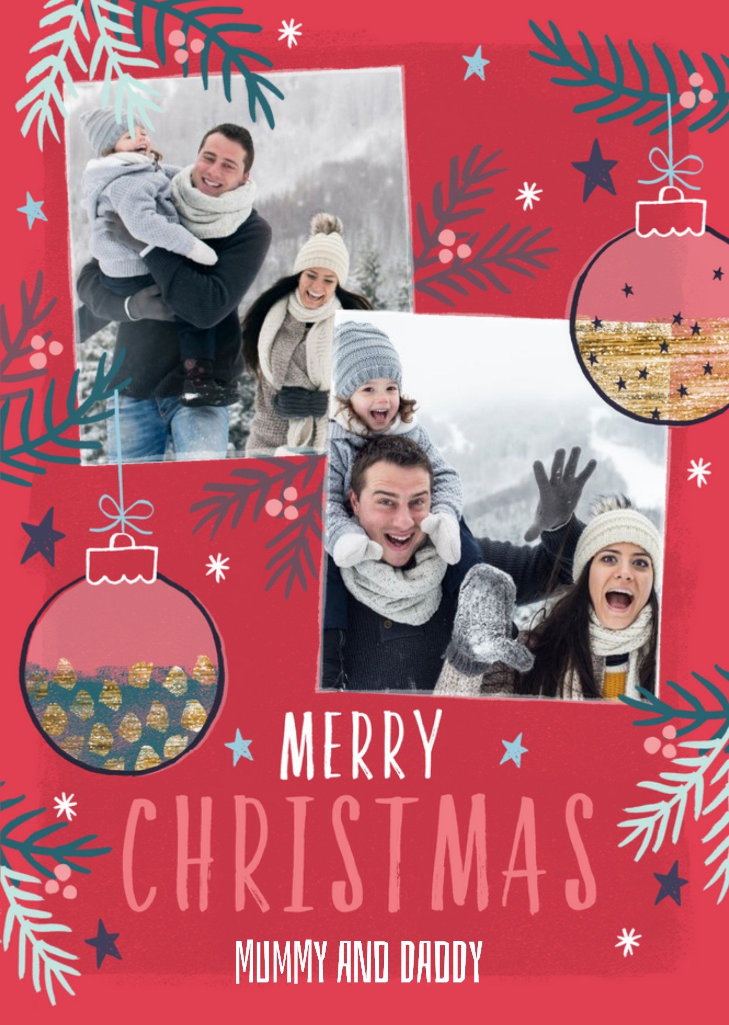 Moonpig Merry Christmas Mummy And Daddy Photo Upload Christmas Card, Large