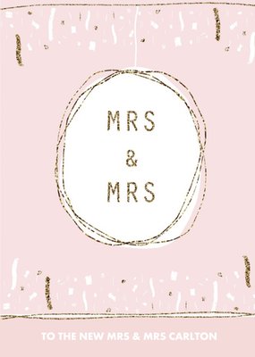 Pink And Gold Confetti Mrs And Mrs Personalised Wedding Card