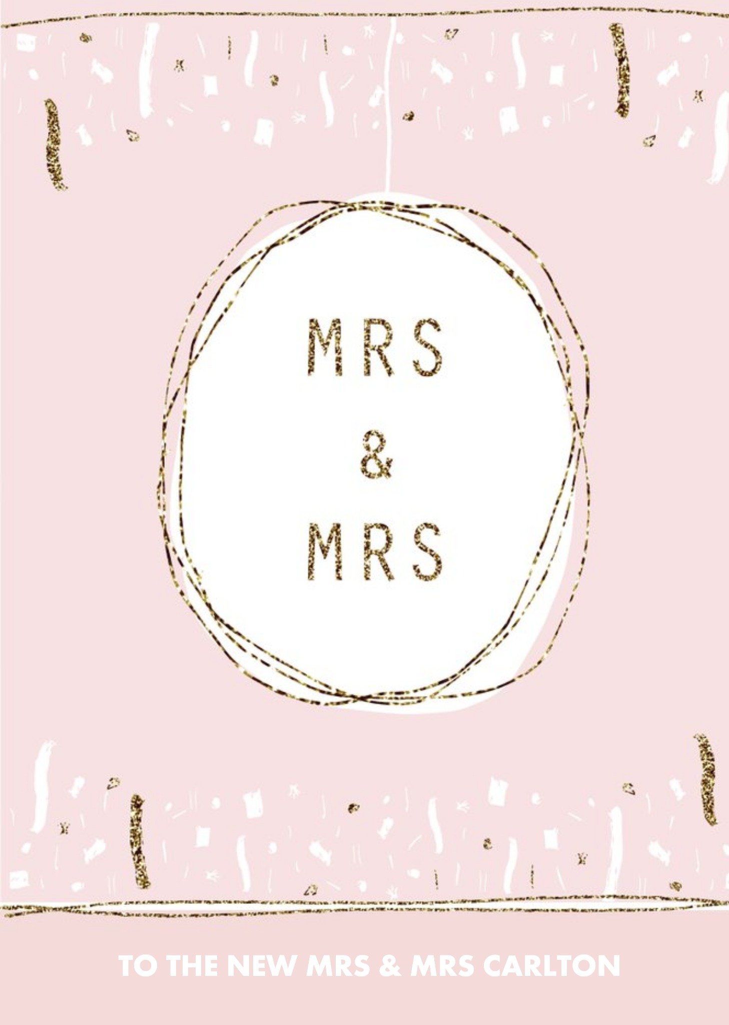 Pink And Gold Confetti Mrs And Mrs Personalised Wedding Card