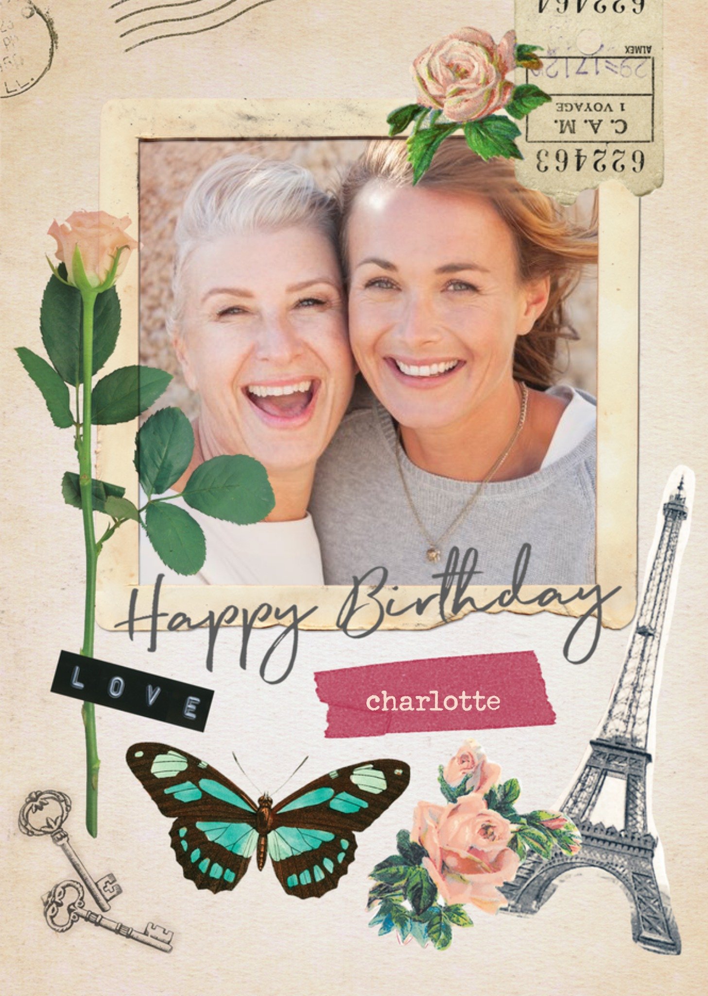 Vintage Paris Photo Upload Birthday Card Ecard