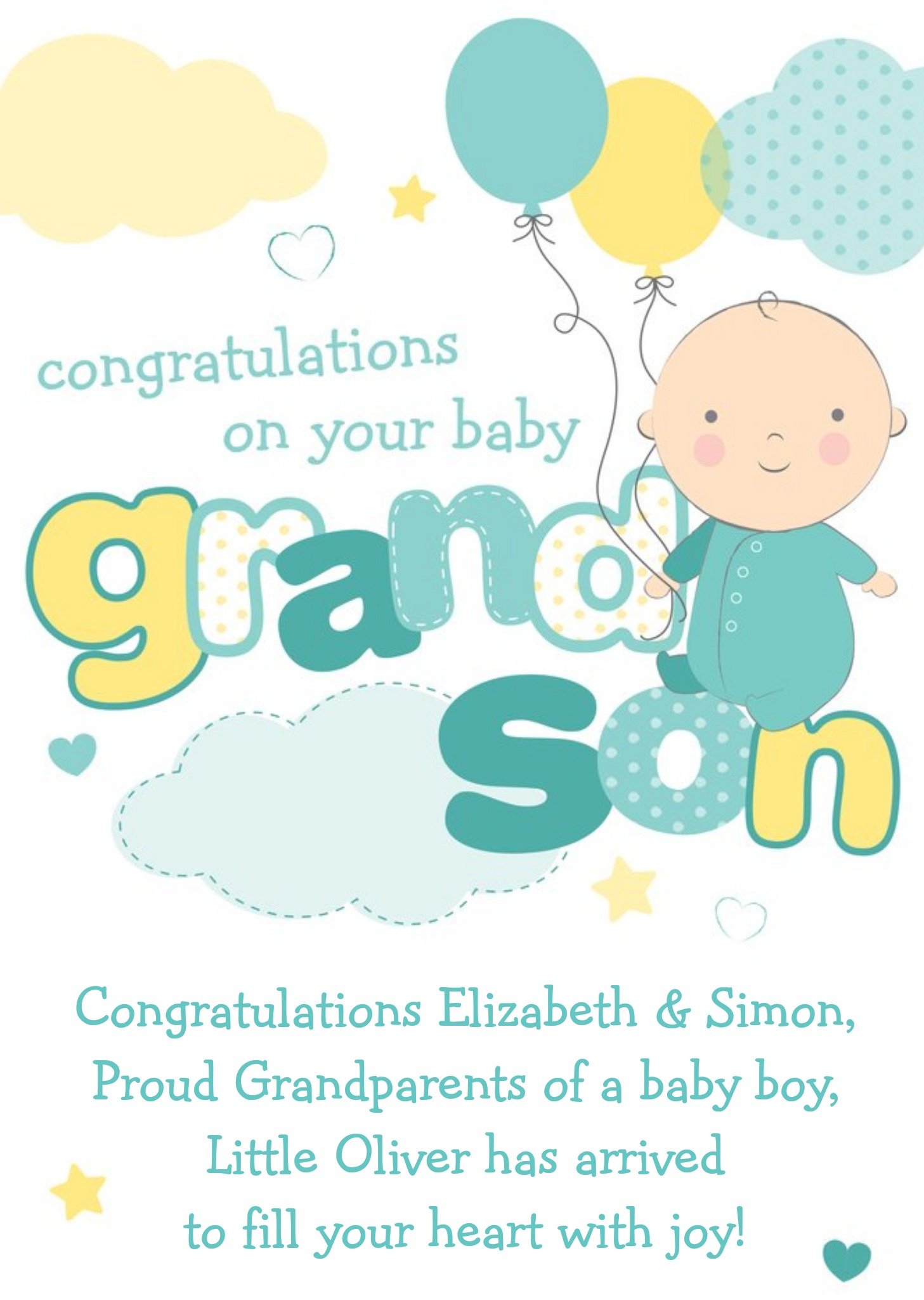 Moonpig Congratulations On Your New Baby Grandson Card, Large