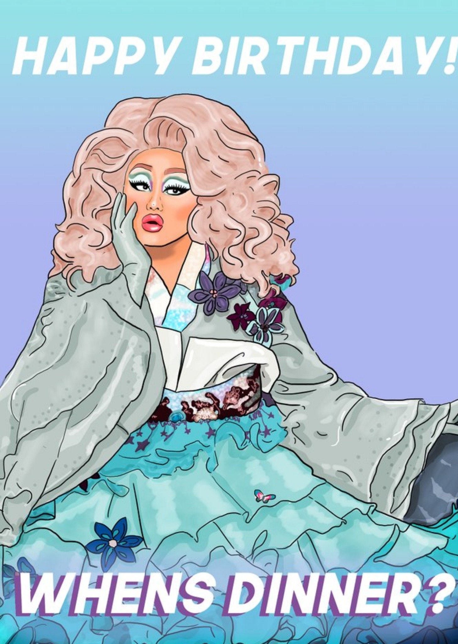 Illustrated Drag Queen When's Dinner Card Ecard