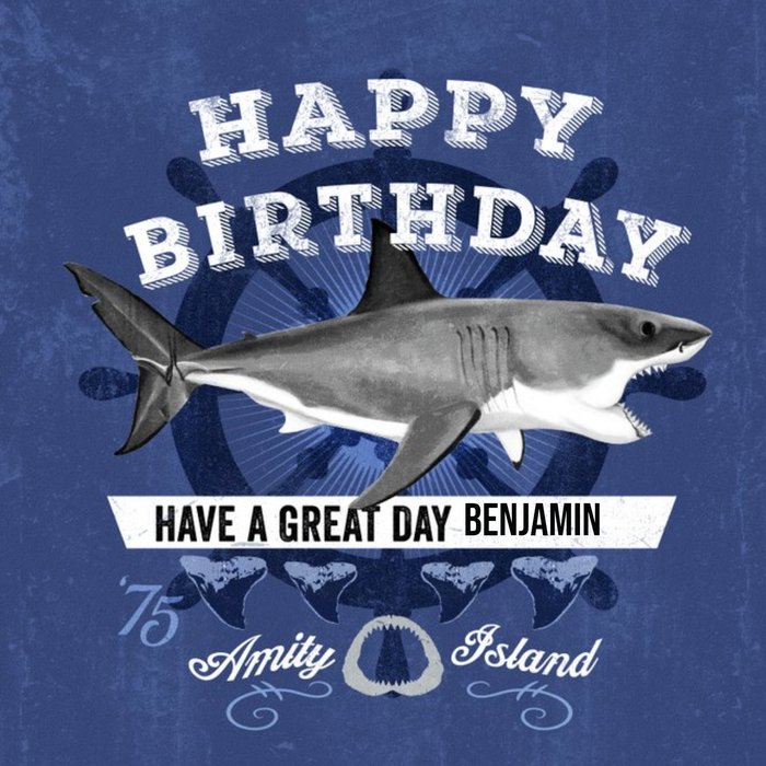 Jaws Typographic Illustrated Shark Birthday Card