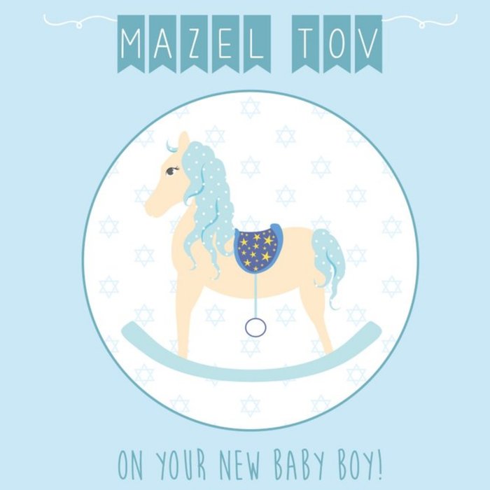 Blue Rocking Horse New Baby Boy Card
