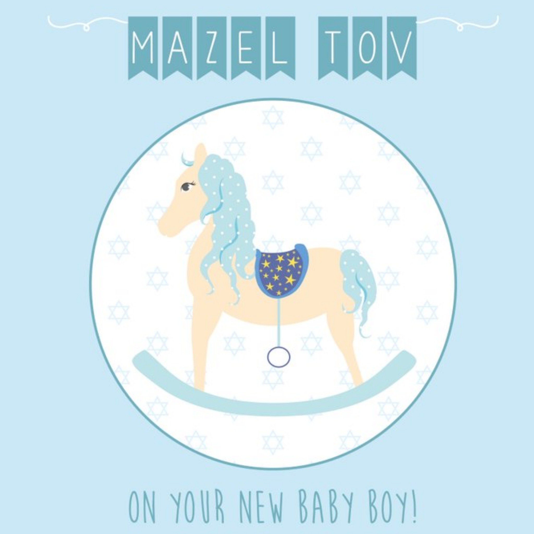 Moonpig Blue Rocking Horse New Baby Boy Card, Square