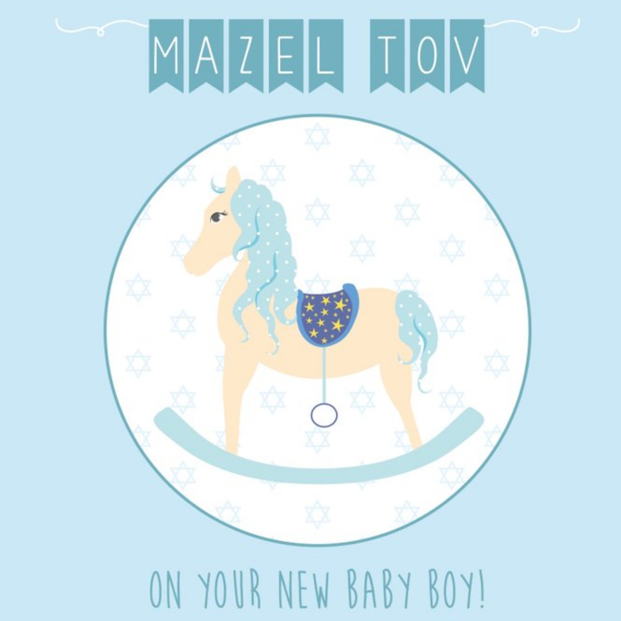 Blue Rocking Horse New Baby Boy Card, Square