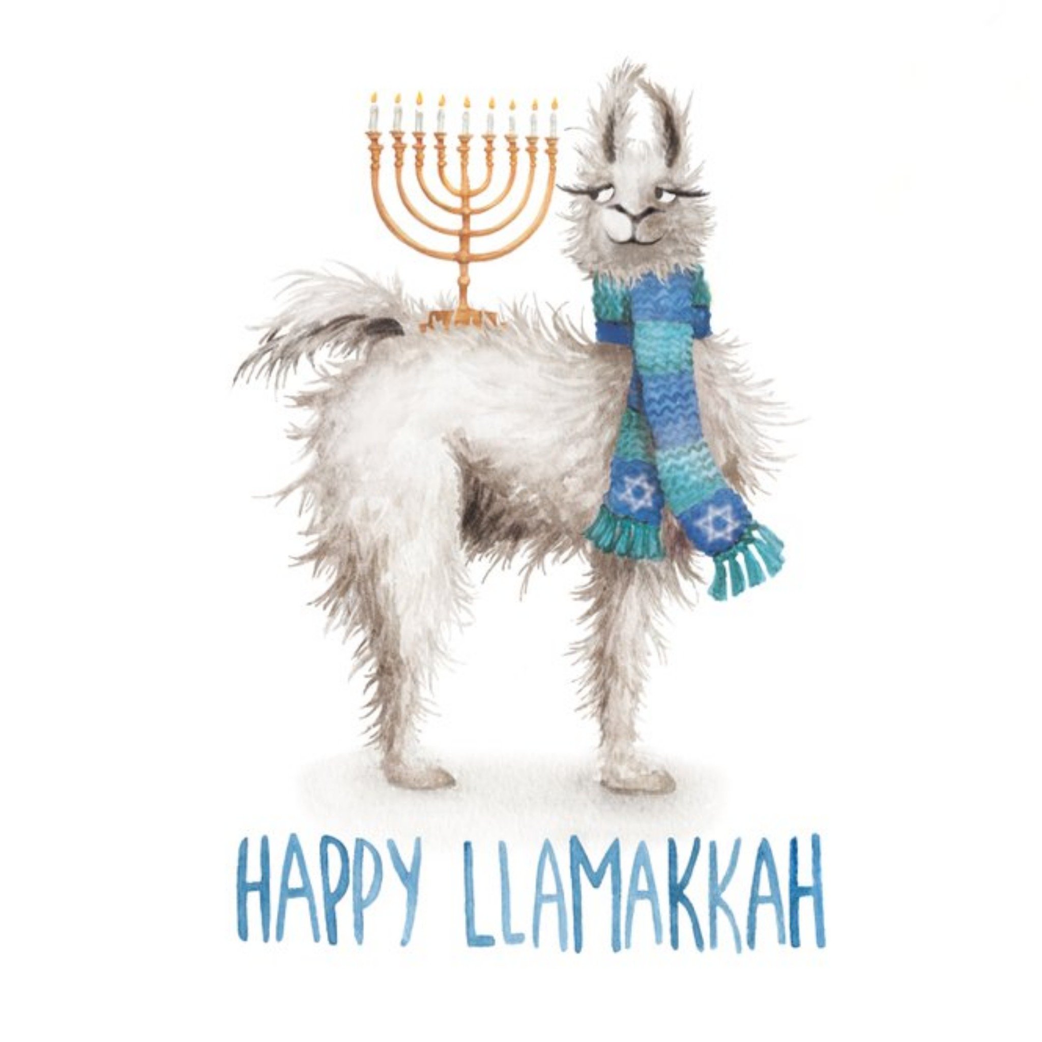 Happy Llammakah Llama Pun Hanukkah Card, Square