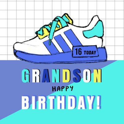 Cool Trainers Illustration Customisable 16 Today Grandson Card