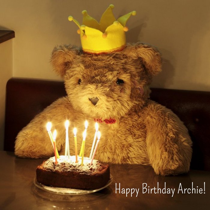 Bear With Cake And Candles Personalised Birthday Card
