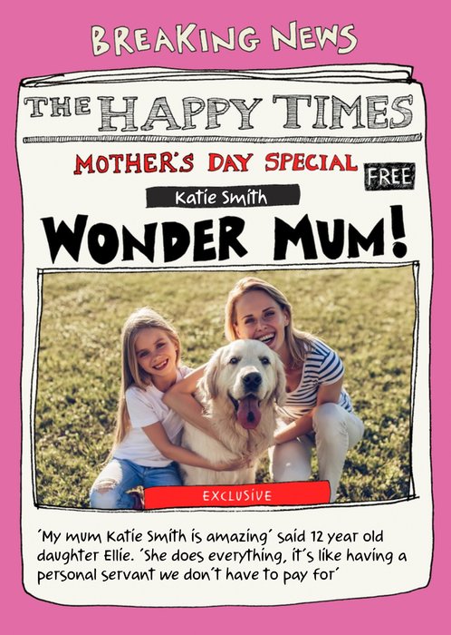 Newspaper Spoof Mother's Day Special Photo Upload Card