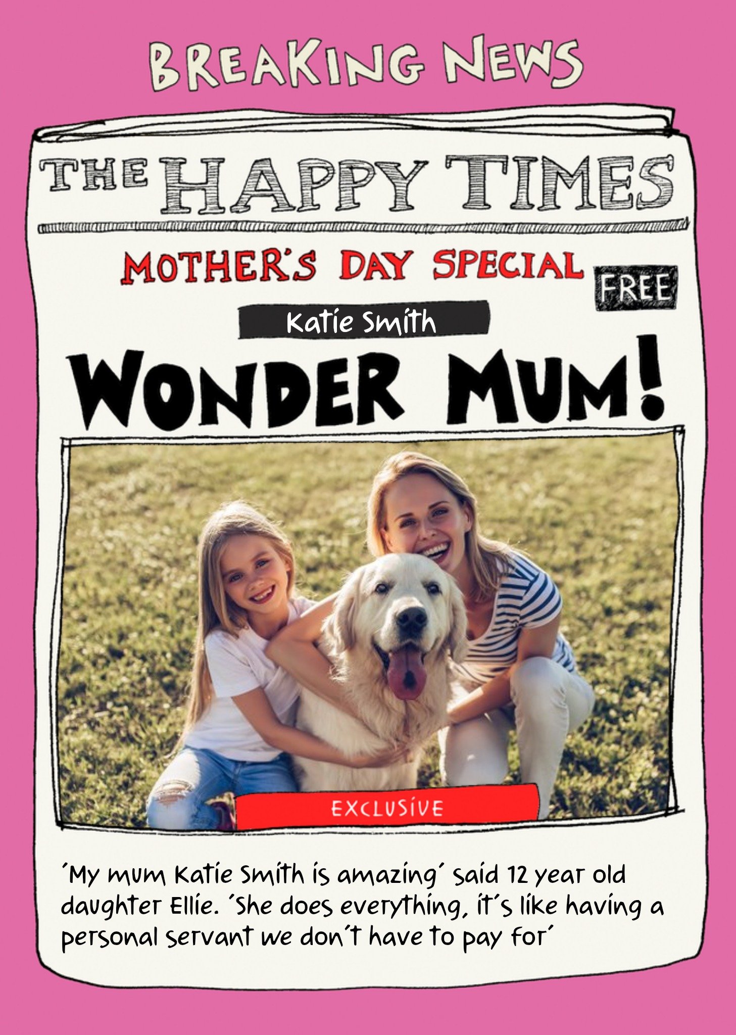 Moonpig Newspaper Spoof Mother's Day Special Photo Upload Card Ecard