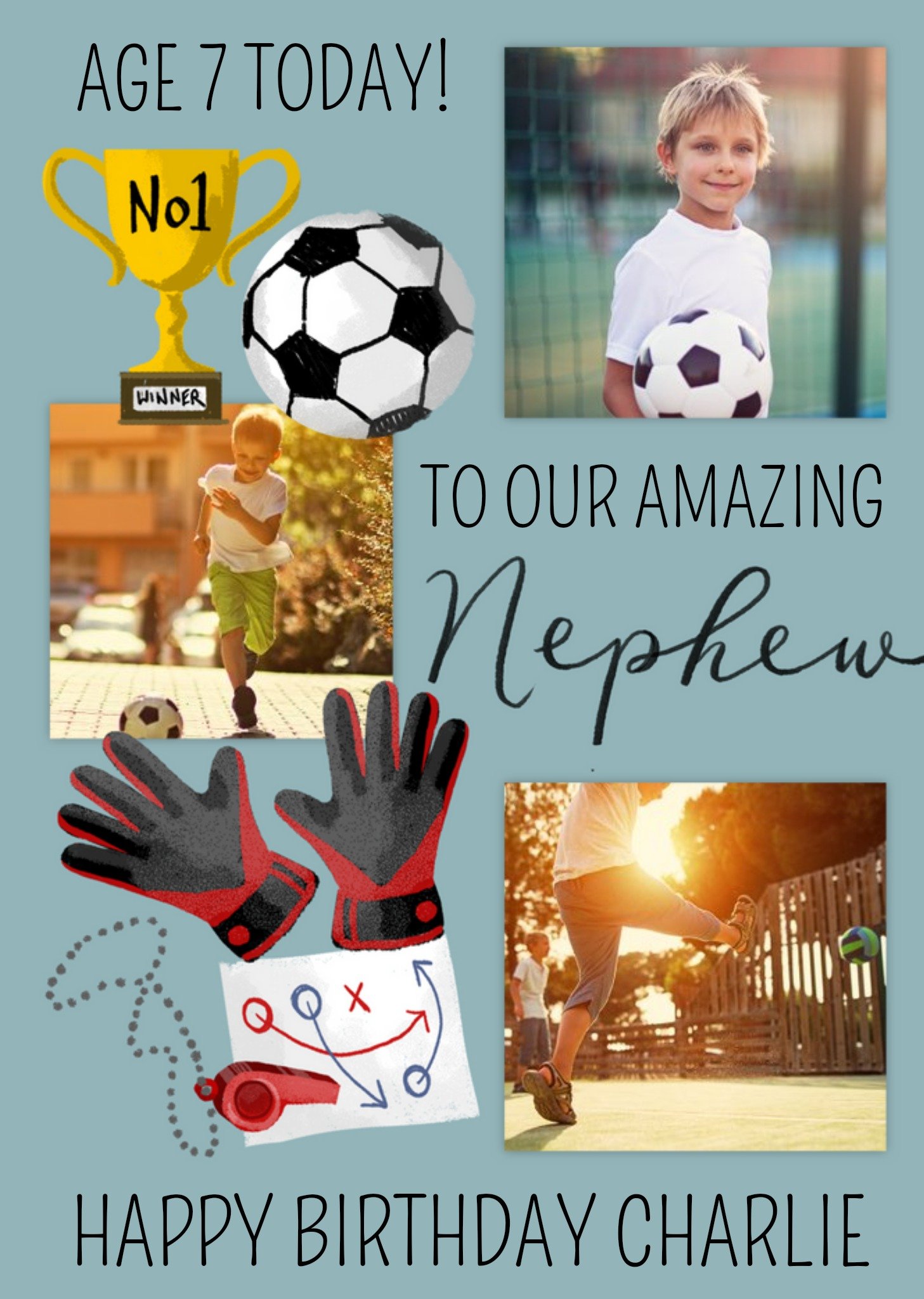 Okey Dokey Design Okey Dokey Illustrated Sport Football Amazing Nephew 7th Birthday Photo Upload Card Ecard