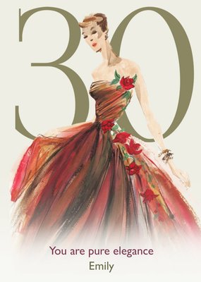 V And A Vintage Fashion Illustration Elegant 30th Birthday Card