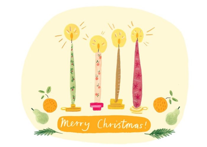 Merry Christmas Candles And Fruit Card