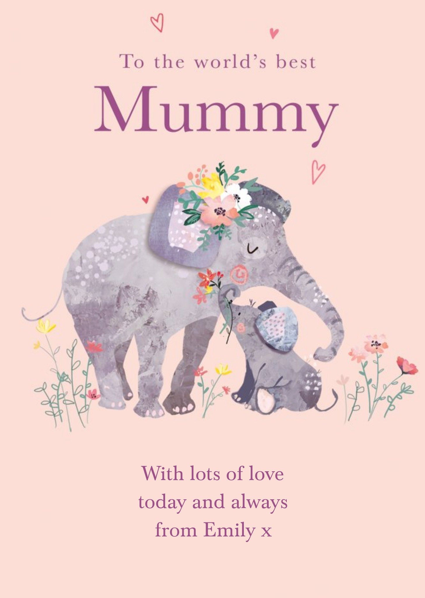 Ling Design Cute Elephant To The World's Best Mummy Mother's Day Card, Large