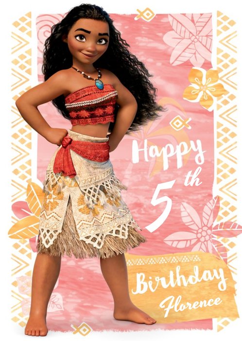 Moana 5th Birthday Card - Personalised With A Name