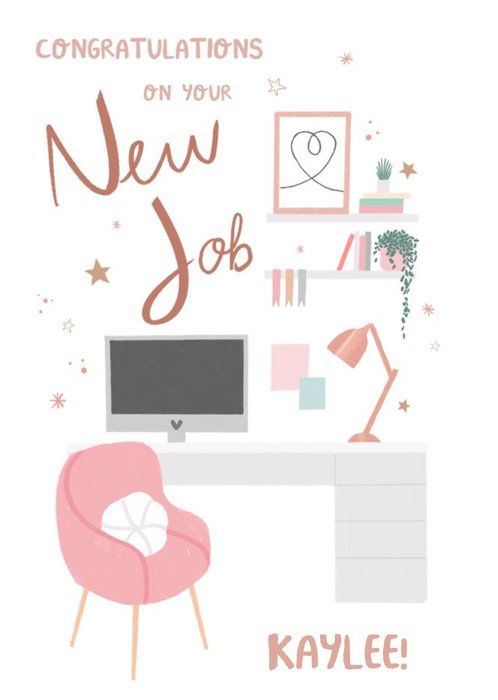 Millicent Venton Illustrated Deskspace. Congratulations On Your New Job Card