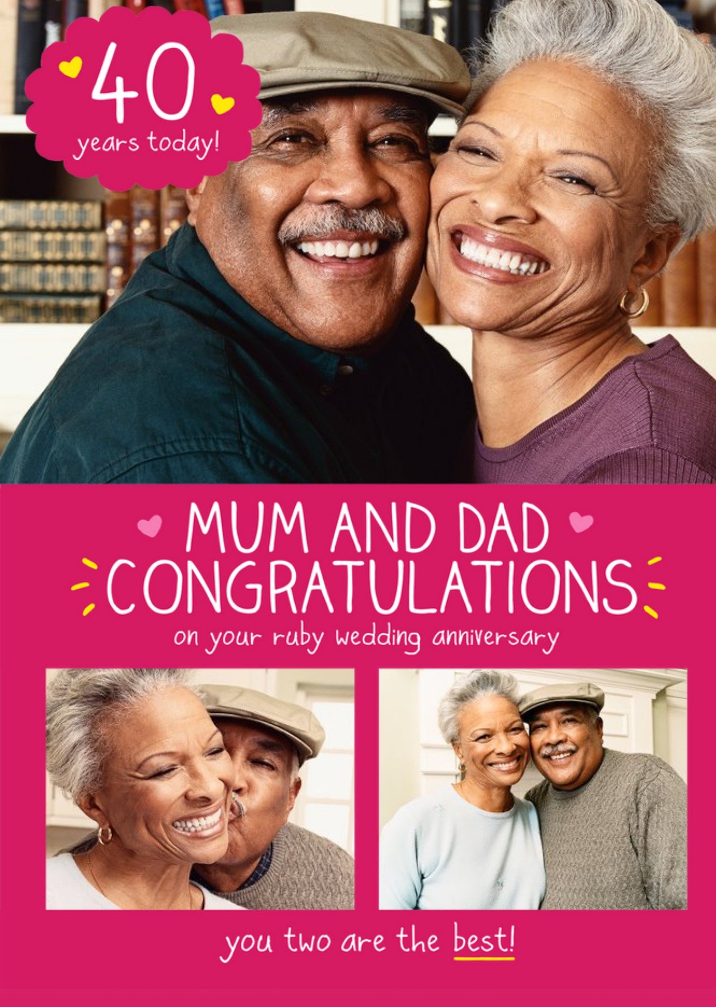 Happy Jackson 3 Photo Upload Mum & Dad 40th Anniversary Card Ecard