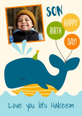 Whale Son Happy Birthday Photo Upload Card