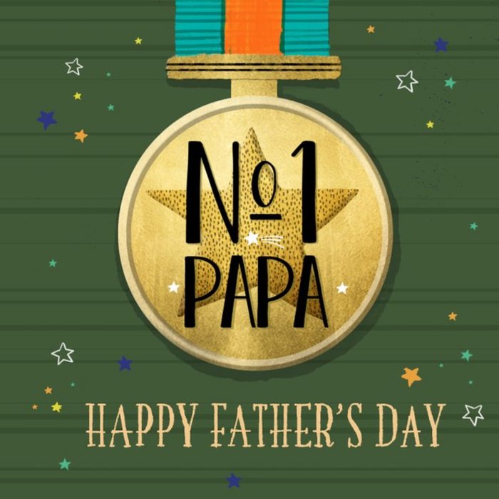 Green Illustrated Medal No 1 Papa Father's Day Card
