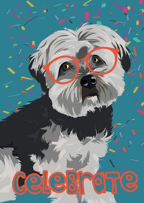 Illustrated Confetti Celebrate Dog Card