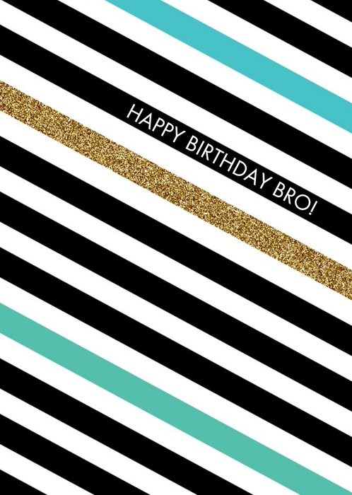 Black, White, Green And Blue Diagonal Stripes Personalised Happy Birthday Card