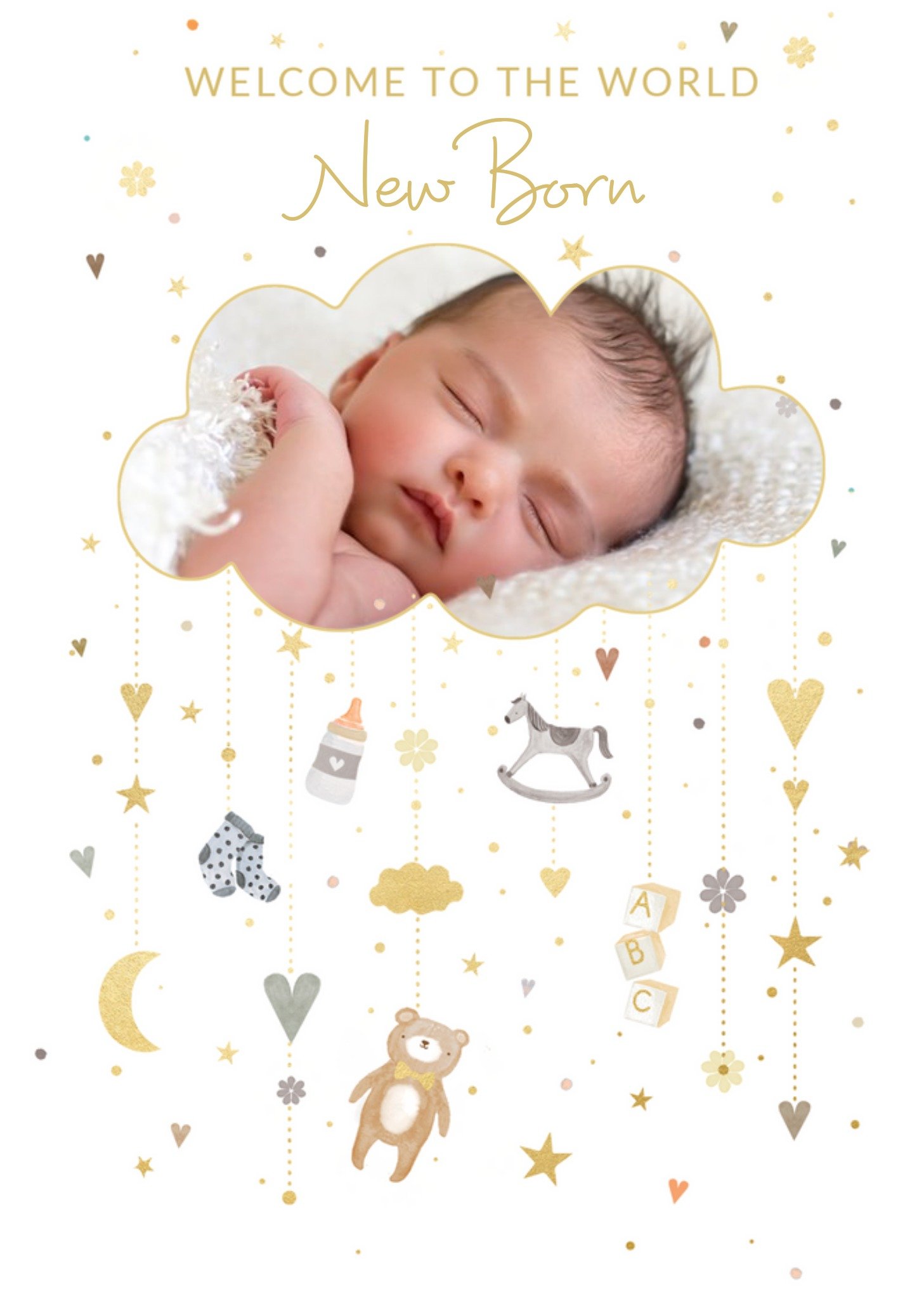 Moonpig Cute Illustrated Mobile Photo Frame Customisable New Born Baby Card, Large