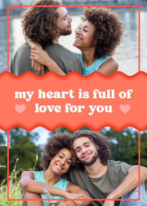 Two Photos With A Wavy Red Centre Strip Photo Upload Valentine's Day Card
