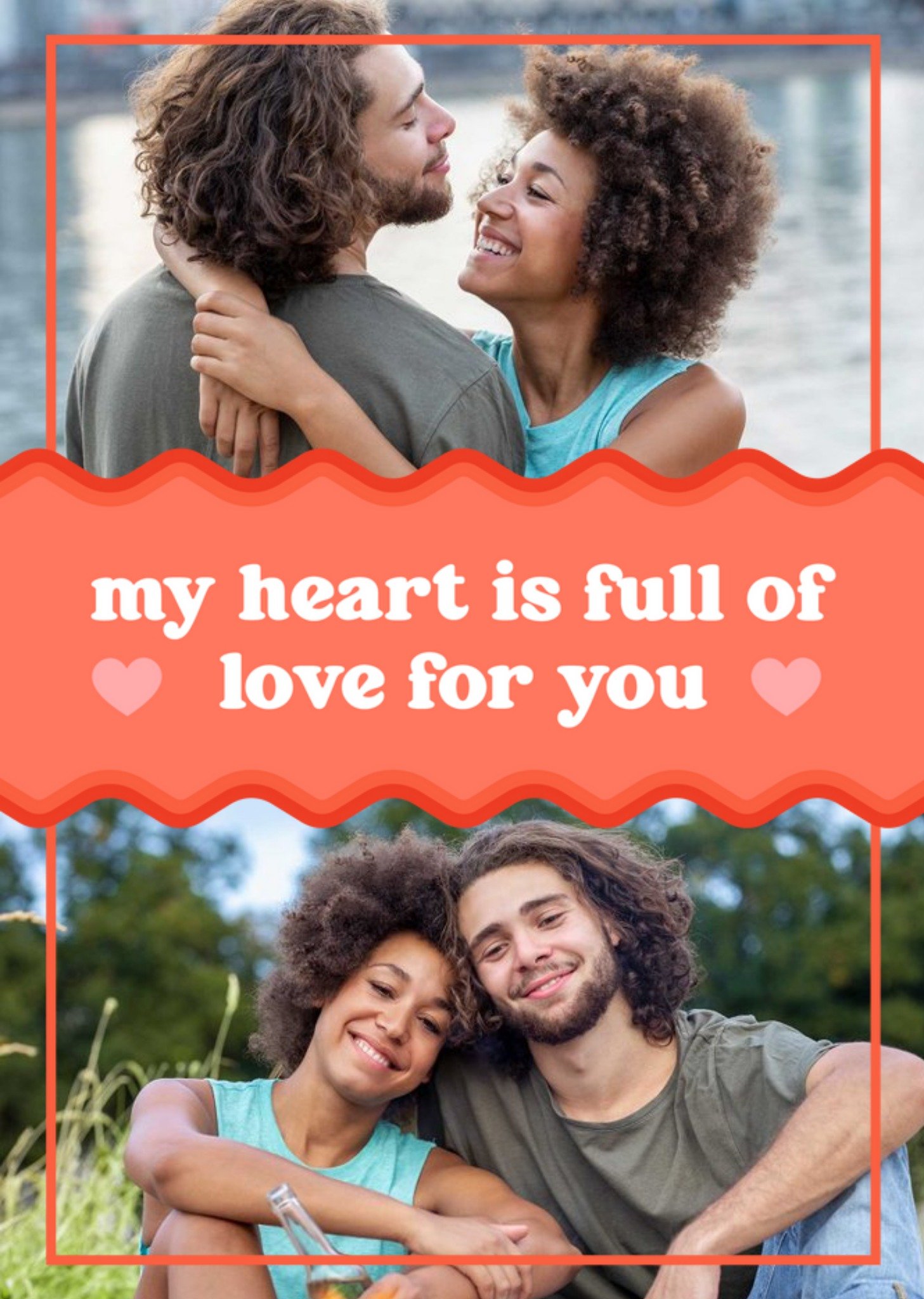 Two Photos With A Wavy Red Centre Strip Photo Upload Valentine's Day Card Ecard