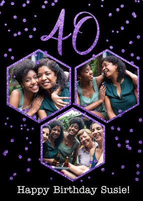 40th Photo Upload Glitter Confetti Birthday Card