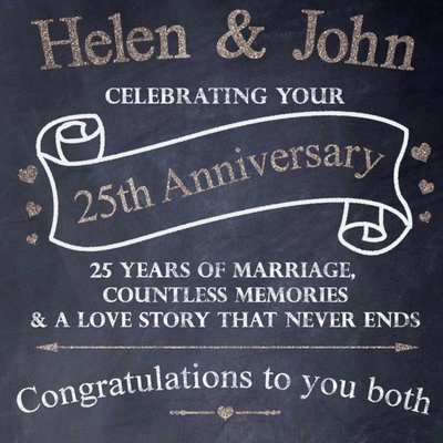 Chalkboard Lettering Personalised Congrats On Your 25th Anniversary Card