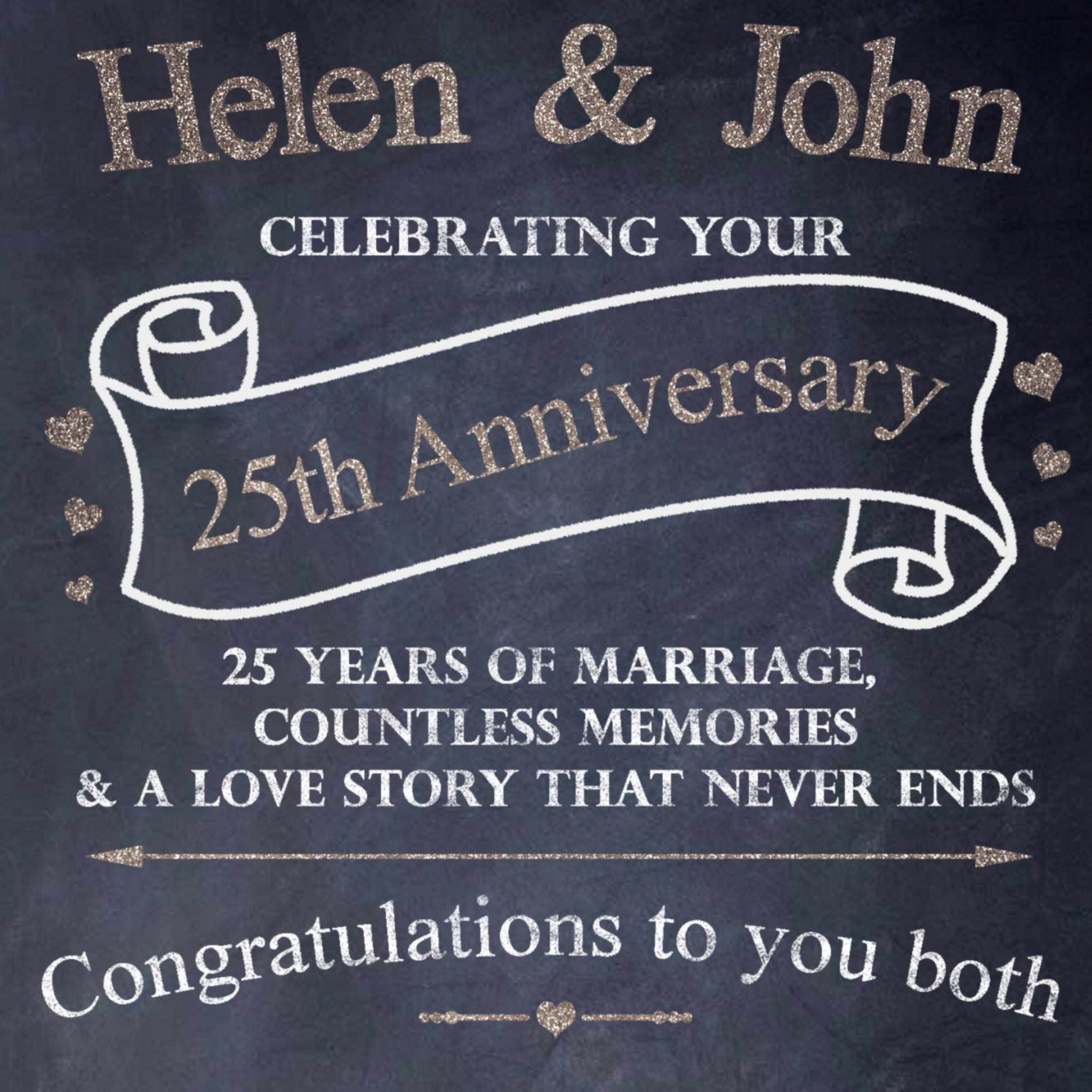 Chalkboard Lettering Personalised Congrats On Your 25th Anniversary Card, Square