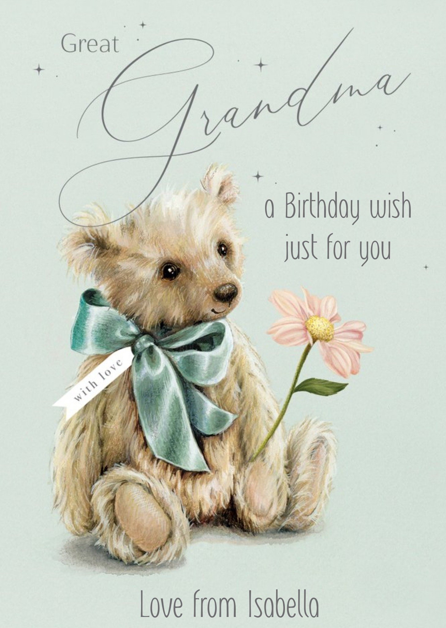 Moonpig Clintons Illustrated Teddy Bear Great Gandma A Birthday Wish Just For You Card Ecard