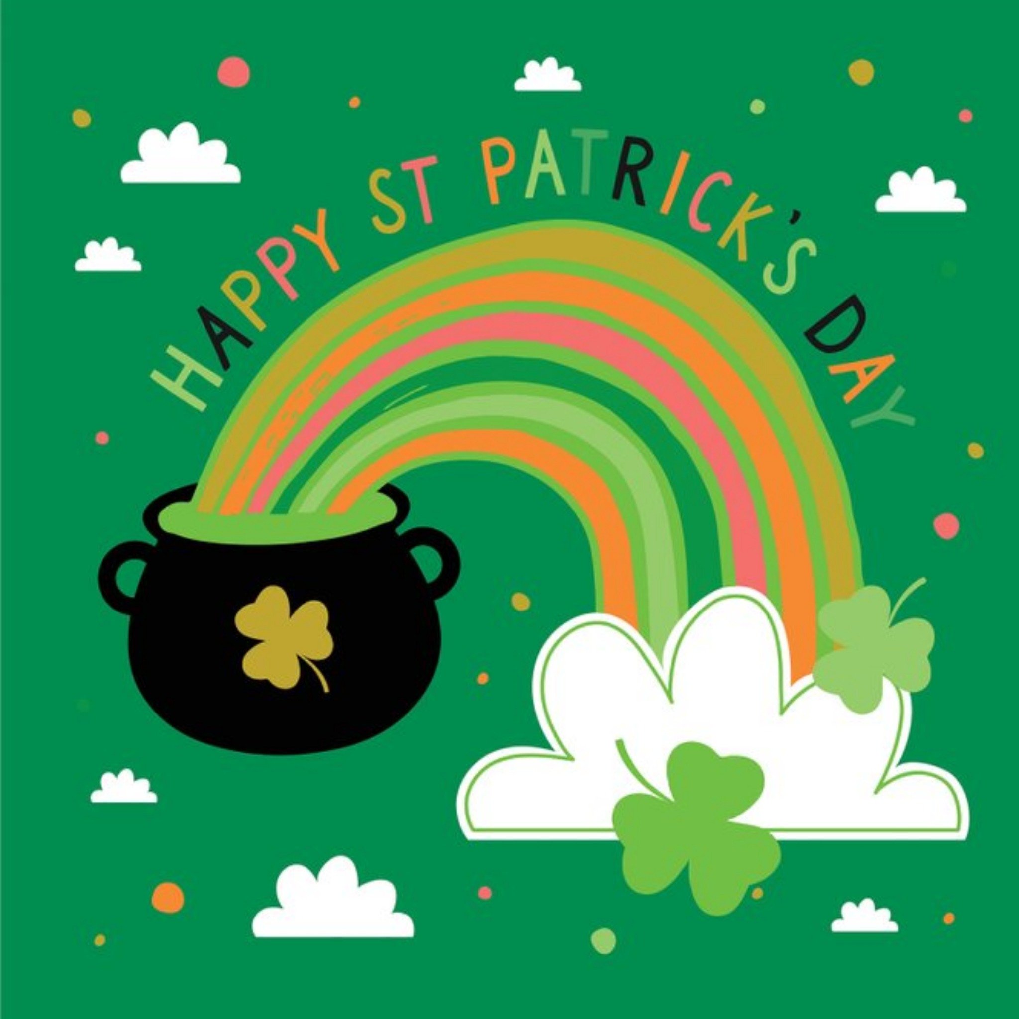 Moonpig Fun Illustrated Pot Of Gold With Rainbow Saint Patricks Day Card, Large