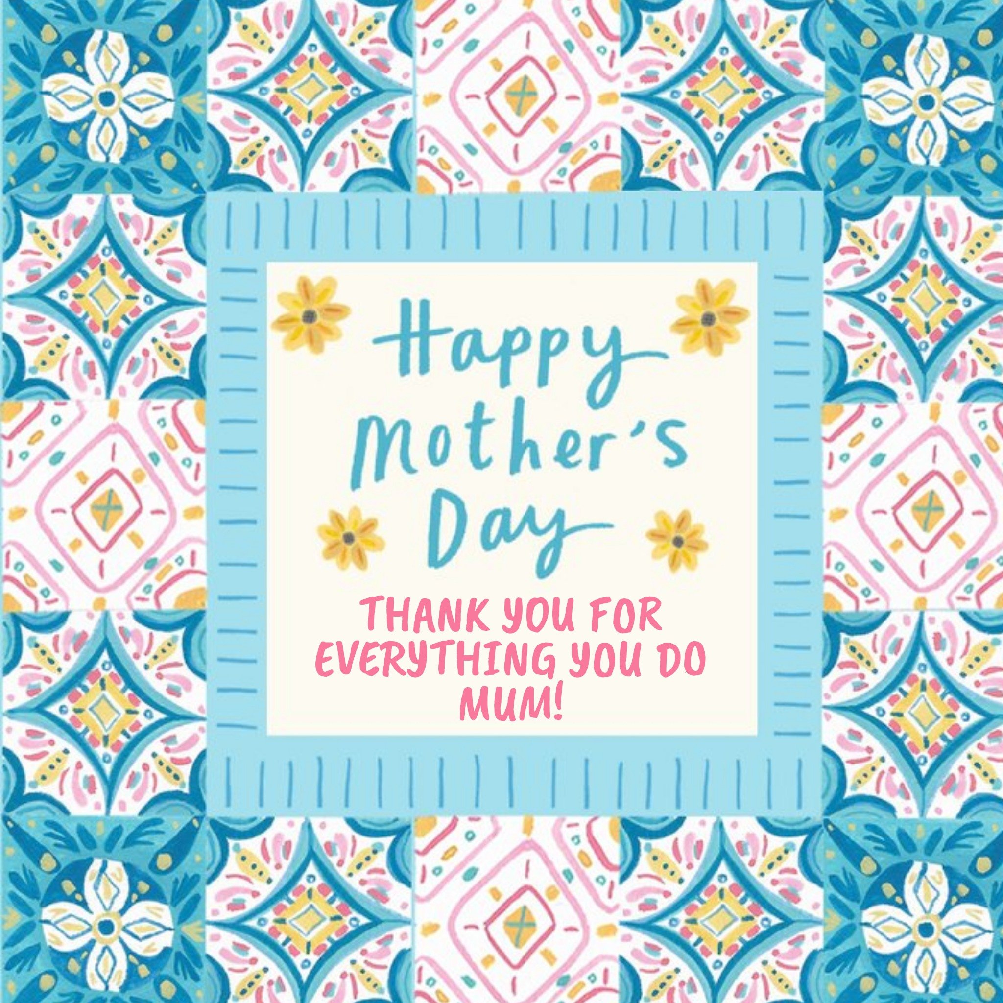 Moonpig Moroccan-Inspired Tiles Personalised Happy Mother's Day Card, Large