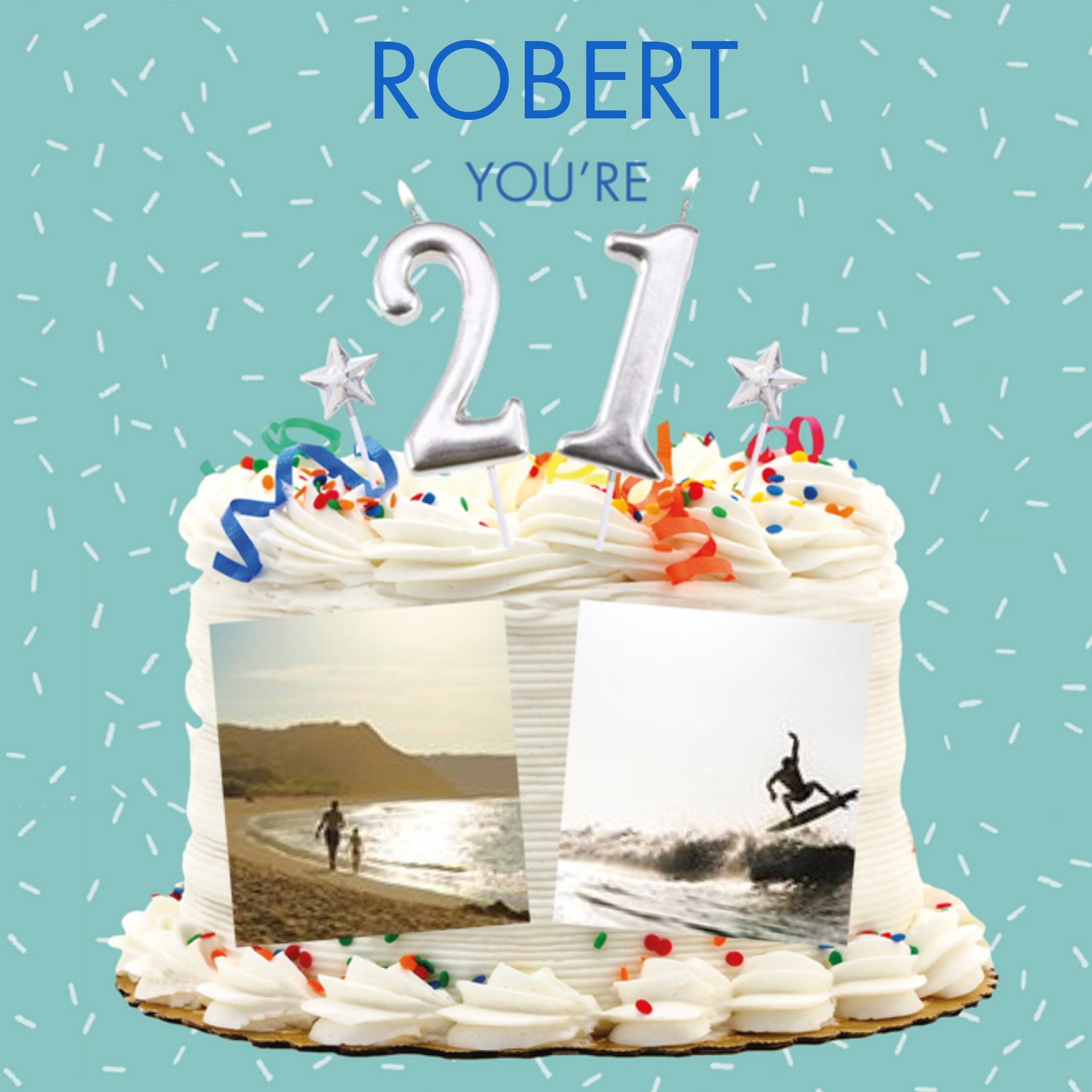 Friends Clintons Cake Twenty First 21st Birthday Photo Upload Card, Square