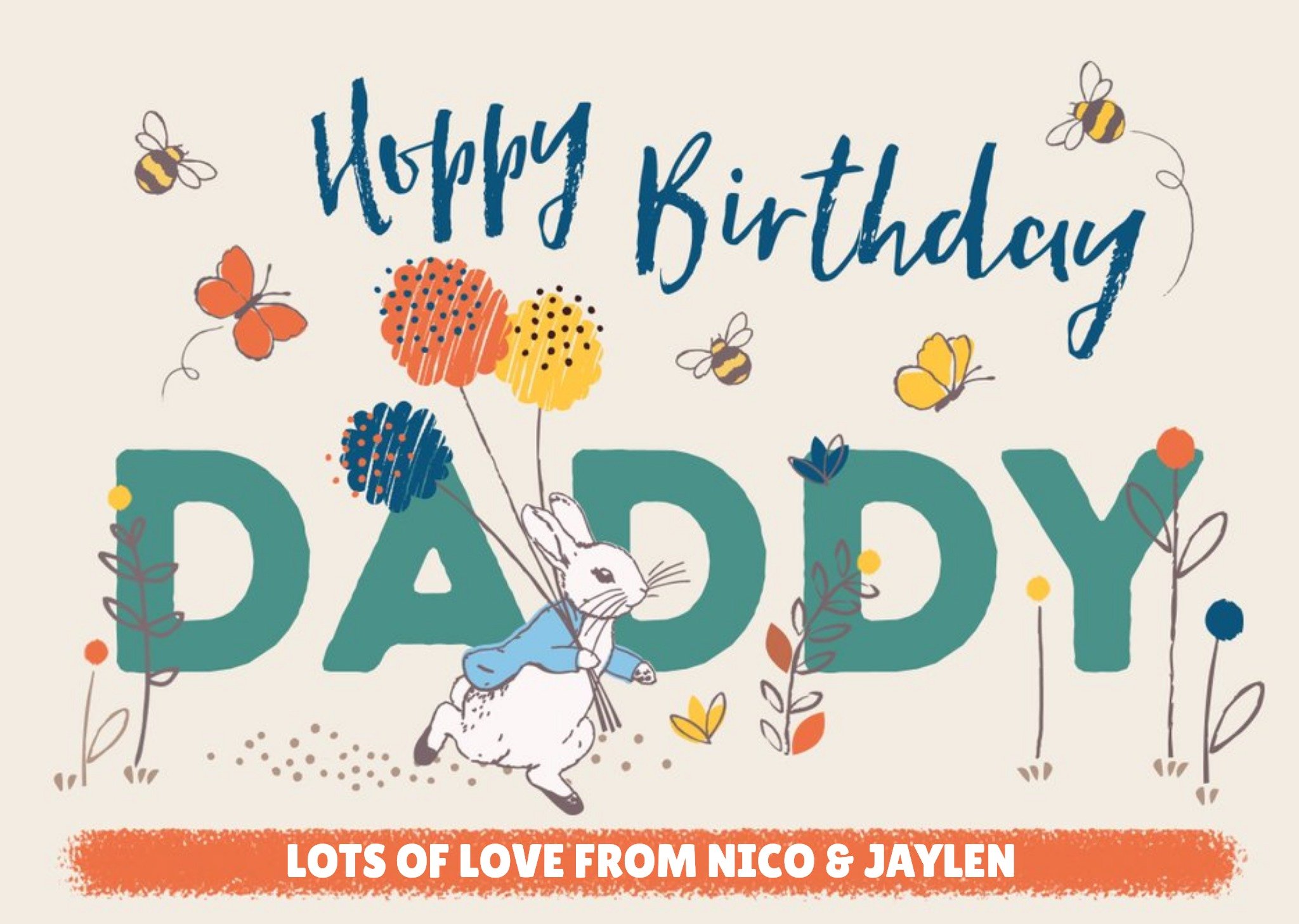 Peter Rabbit Hoppy Birthday Card For Daddy, Large
