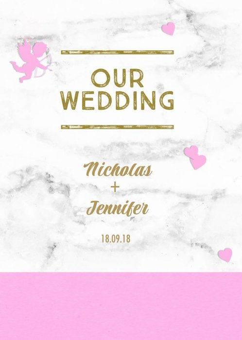 Bright Pink And Marble Wedding Invitation