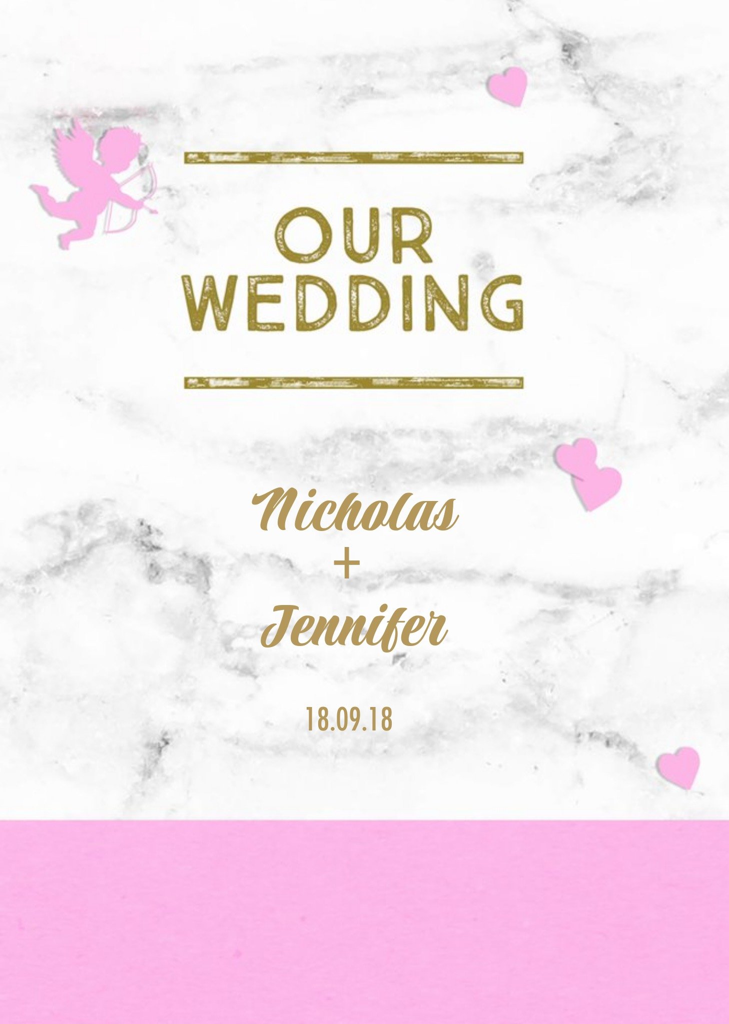 Moonpig Bright Pink And Marble Wedding Invitation, Standard Card