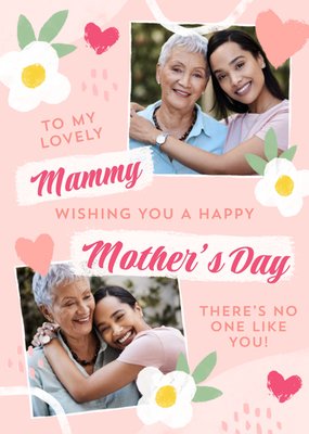 Two Photo Frames Surrounded By Flowers And Hearts Mother's Day Photo Upload Card