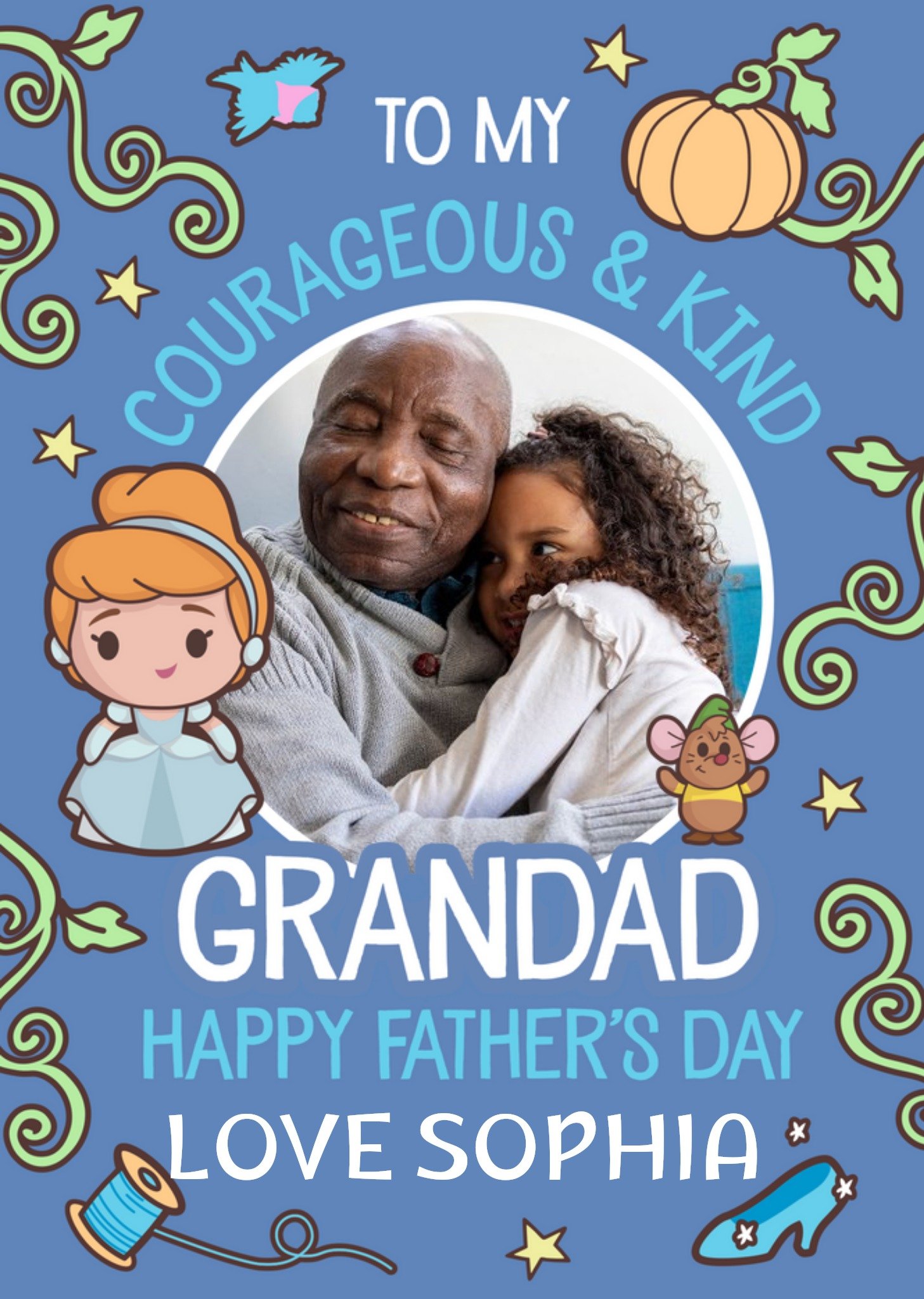 Disney Princess Courageous & Kind Grandad Photo Upload Father's Day Card, Large