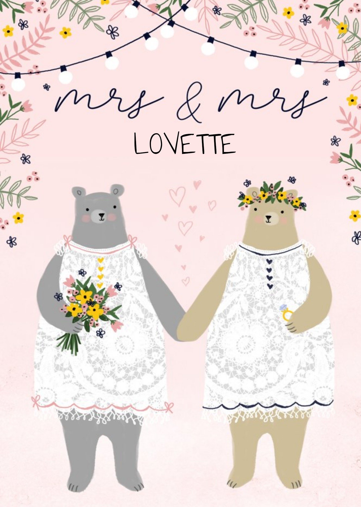 Illustrated Bears Mrs And Mrs Lesbian Wedding Card Ecard