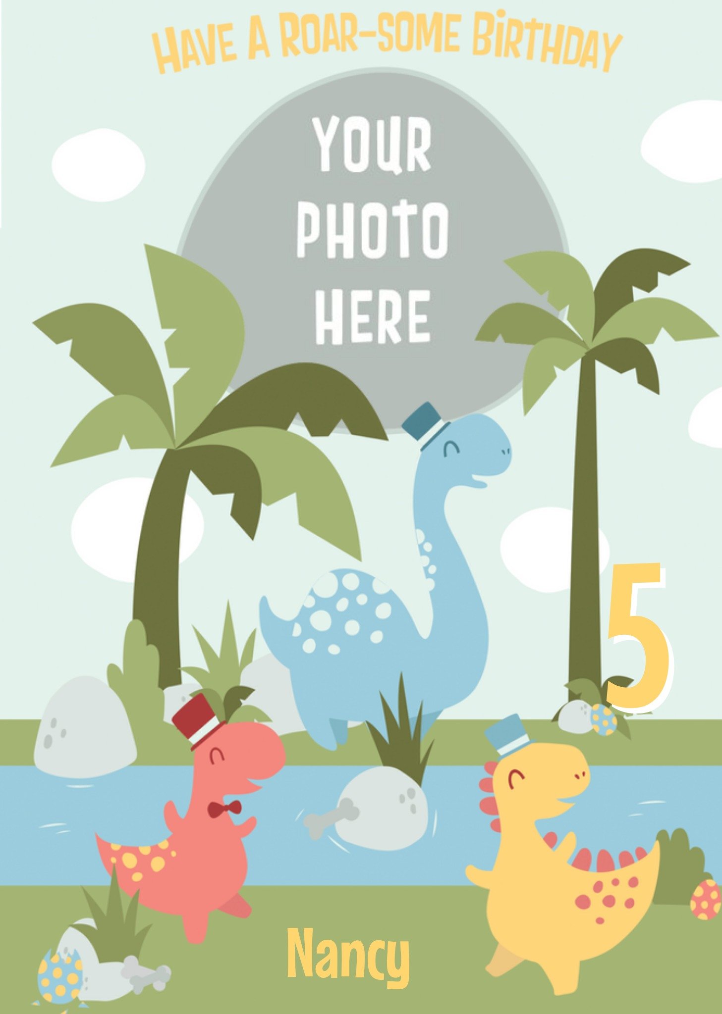 Moonpig Cartoon Dinosaurs Have A Roar-Some 5th Birthday Card, Large