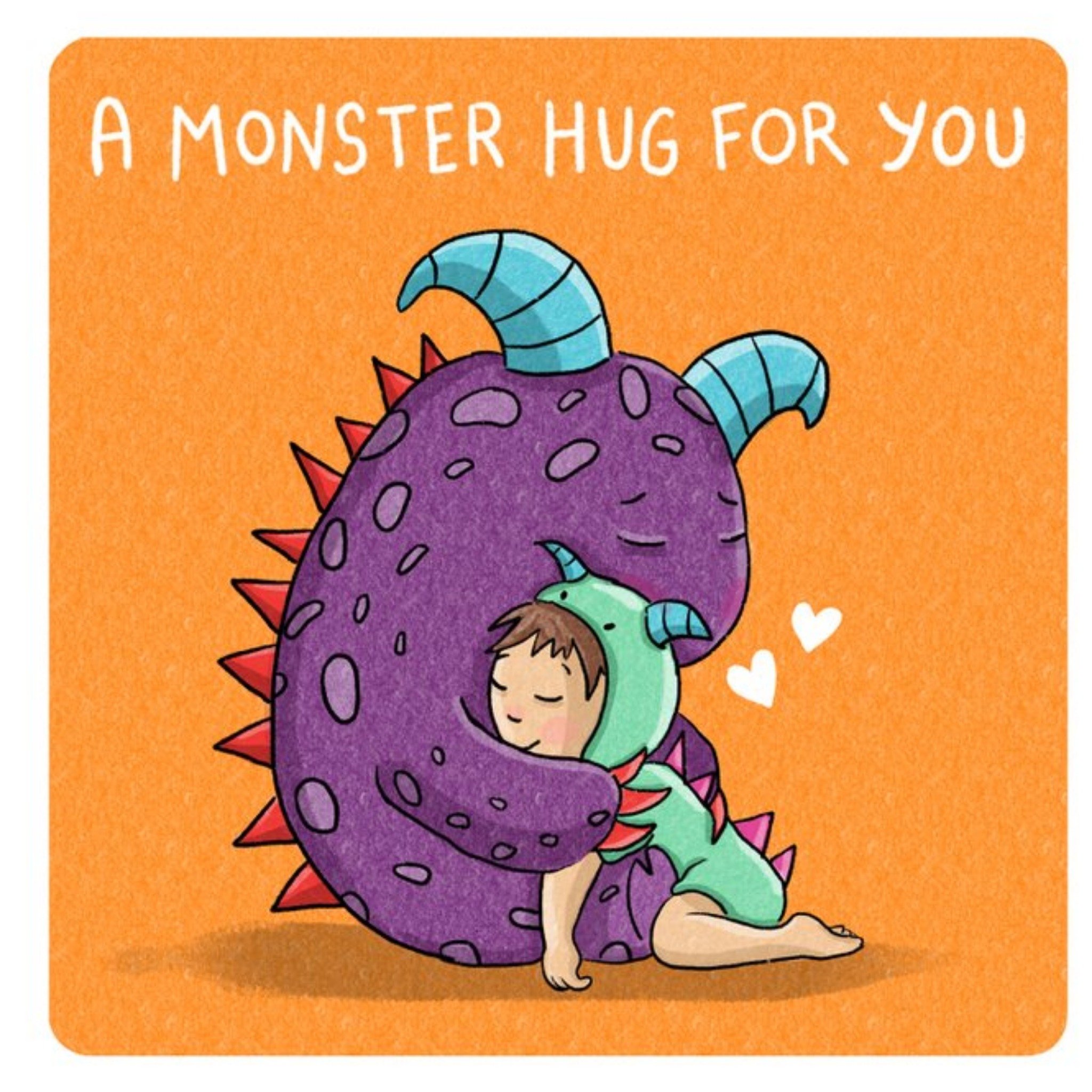 Cake And Crayons Cute Illustrated Monster Hug Thinking Of You Card, Square